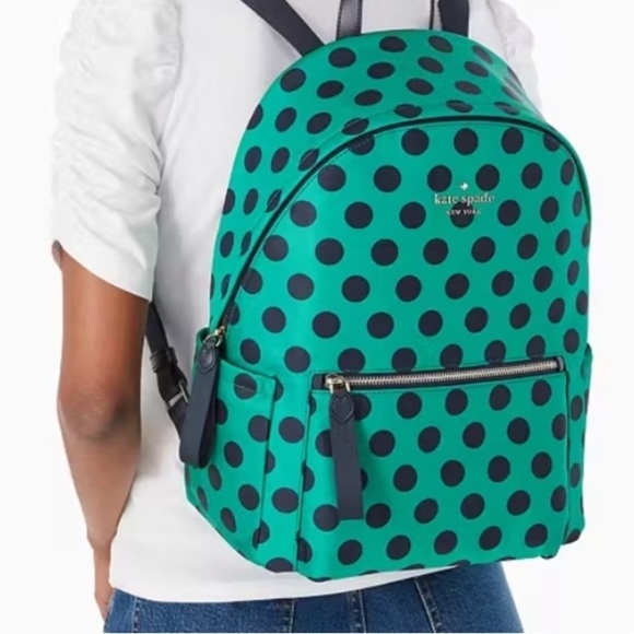 ♠️ Kate Spade Chelsea Teal and Navy Polka Dot Backpack